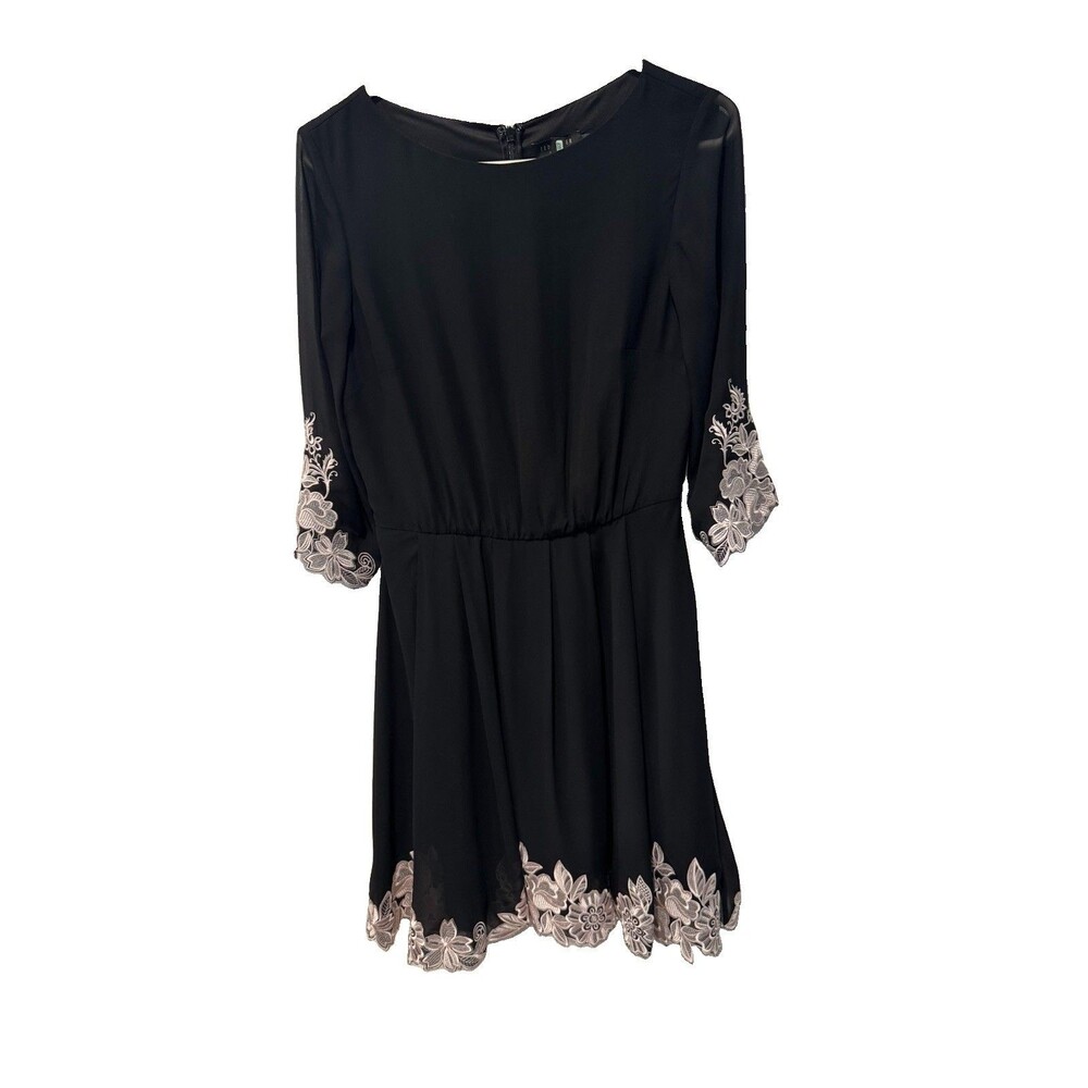 Ted Baker Feay Black Heavy Embroidered Lace Trim Fit & Flare Cocktail Dress Sz 1 - Picture 7 of 11